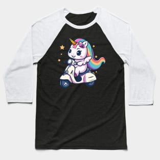 unicorn riding scooter Baseball T-Shirt